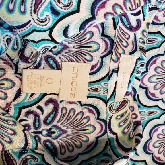 Chico's Scallop-Print Button Front No Iron Linen Shirt Size 0=8/10 Colorful - Picture 8 of 13